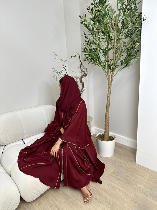 Sana - Flowy Embellished Abaya (Maroon)