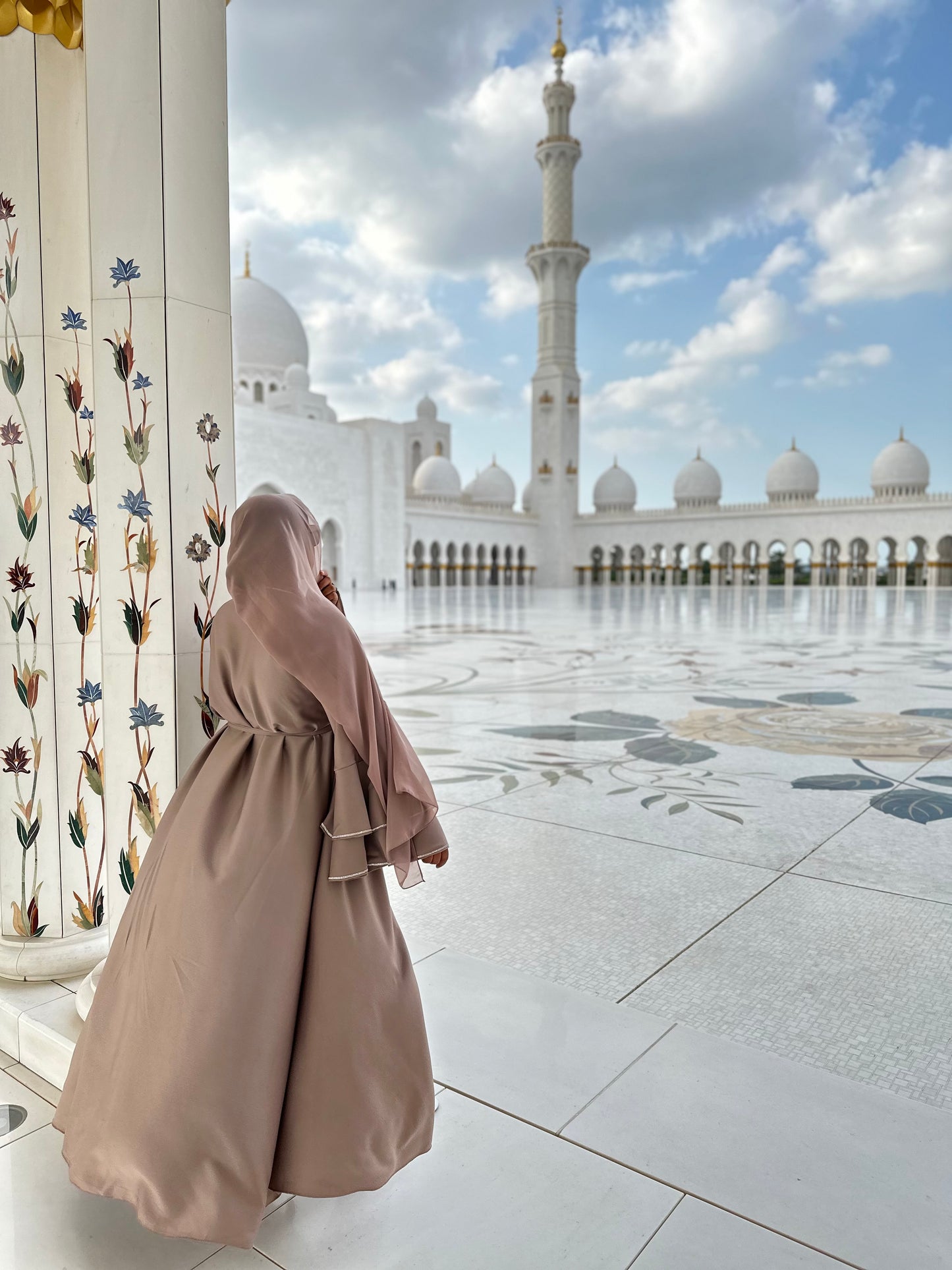 Leya - Flowy Embellished Bell Sleeve Abaya (Taupe)