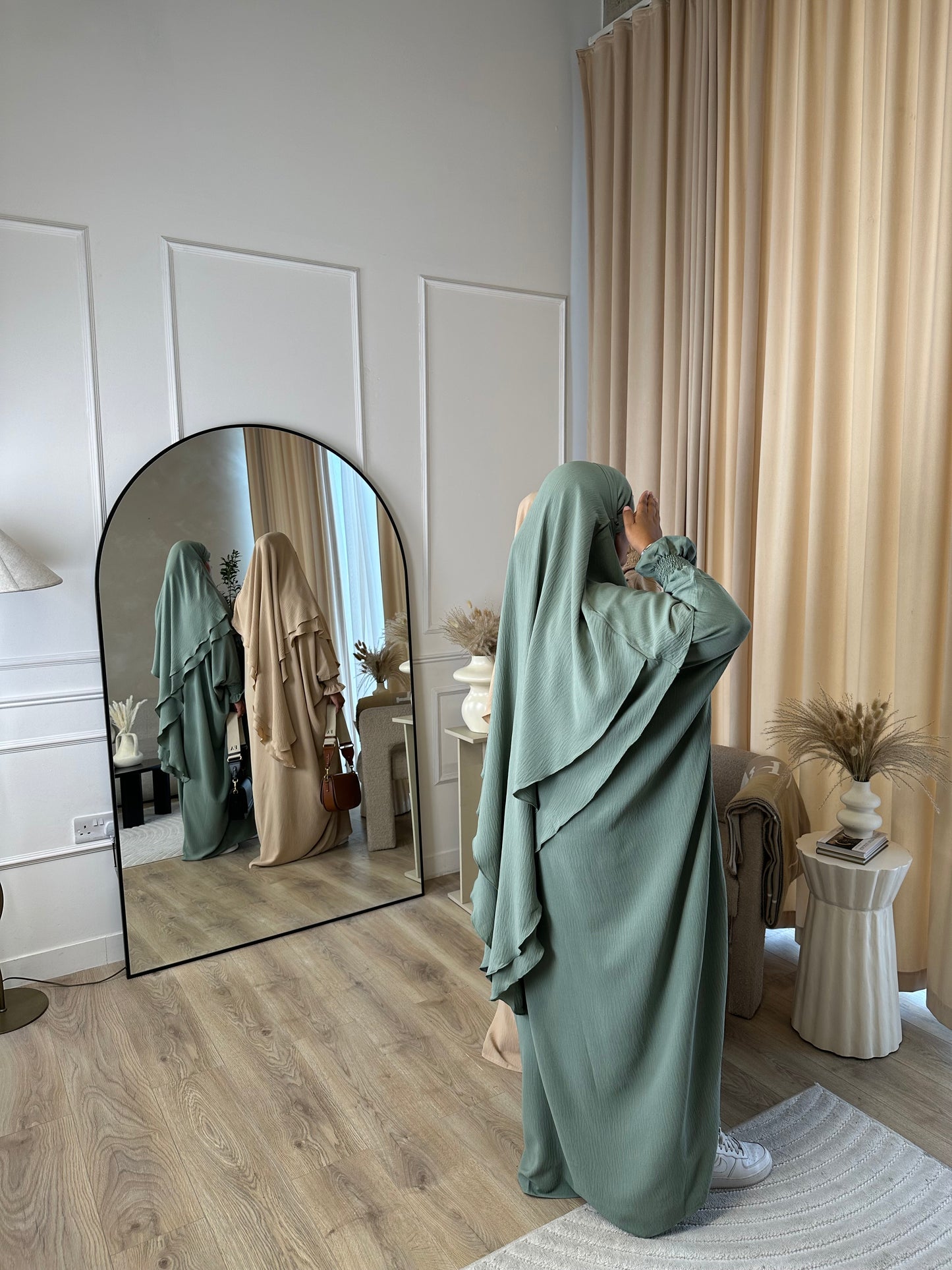 Maha - Double layer Khimar abaya set (Mint)