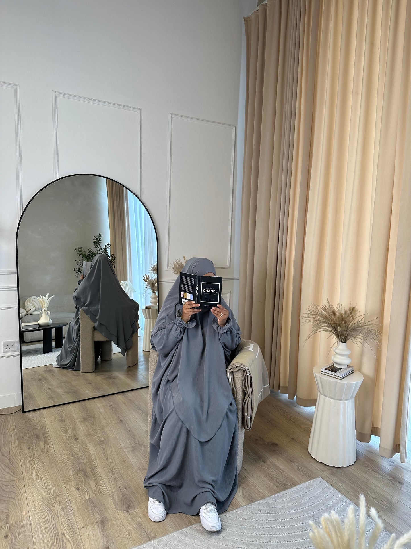 Maha - Double layer Khimar abaya set (Grey)