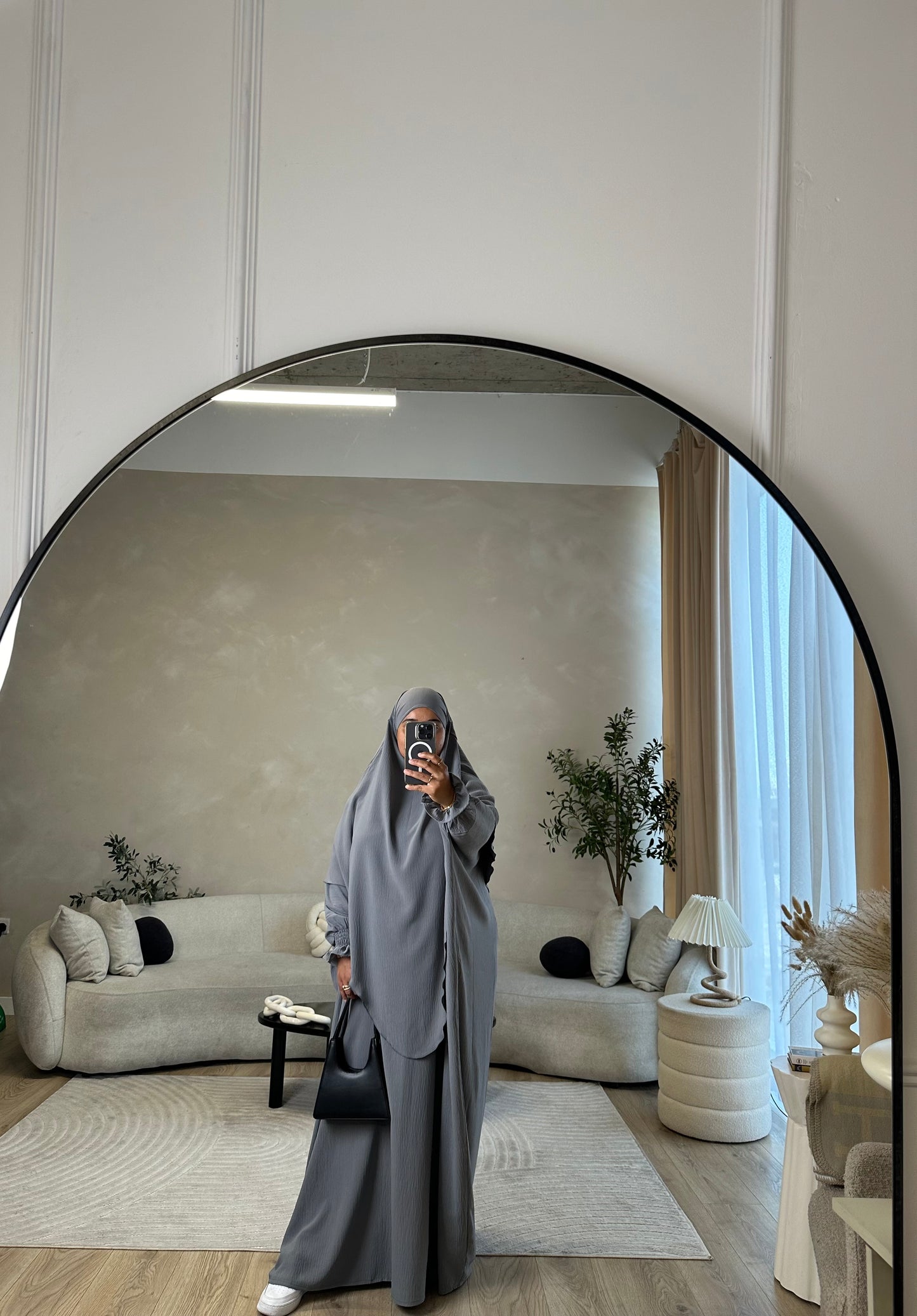 Maha - Double layer Khimar abaya set (Grey)