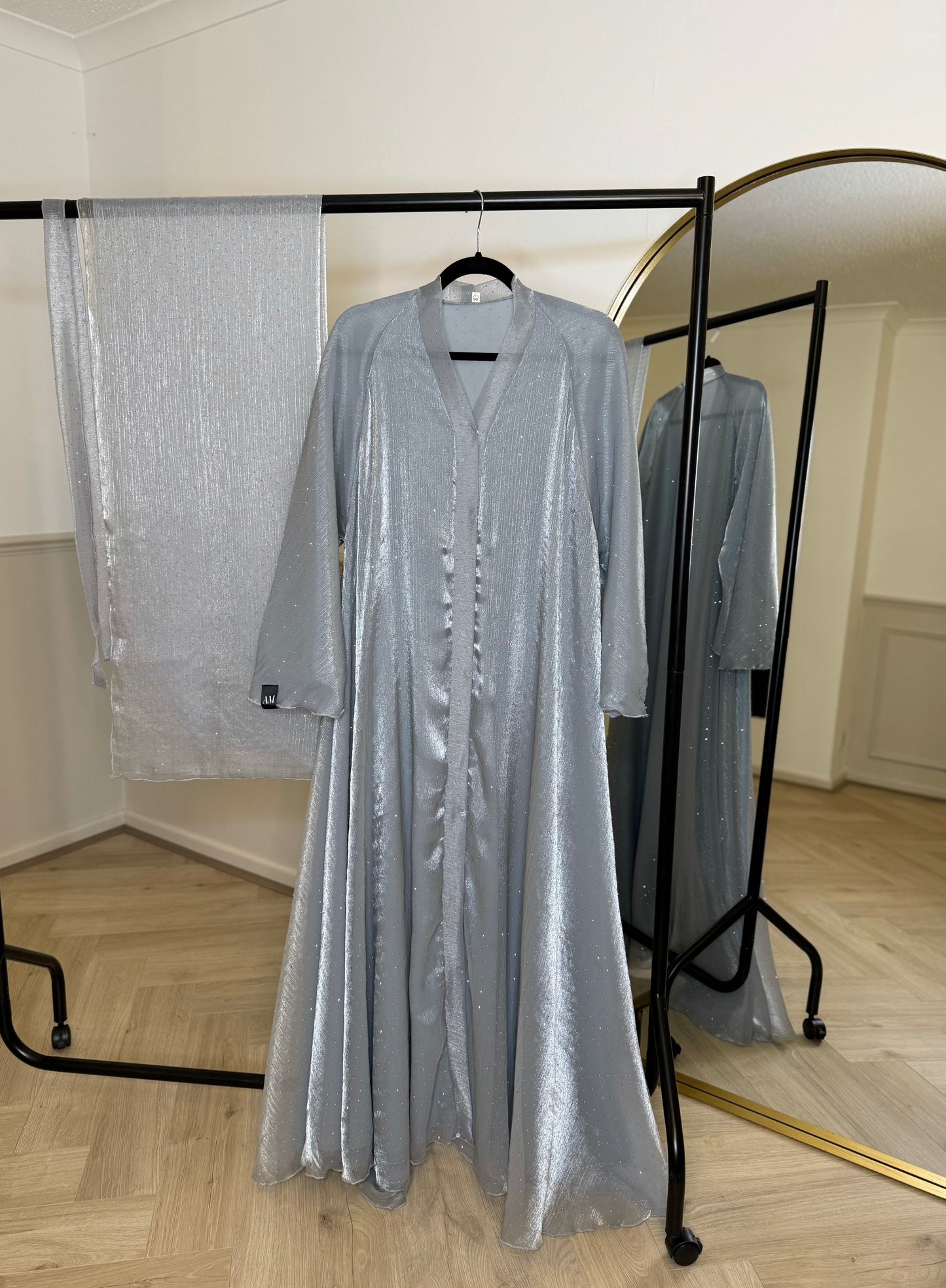 Bella - Flowy open abaya (Ice Grey)