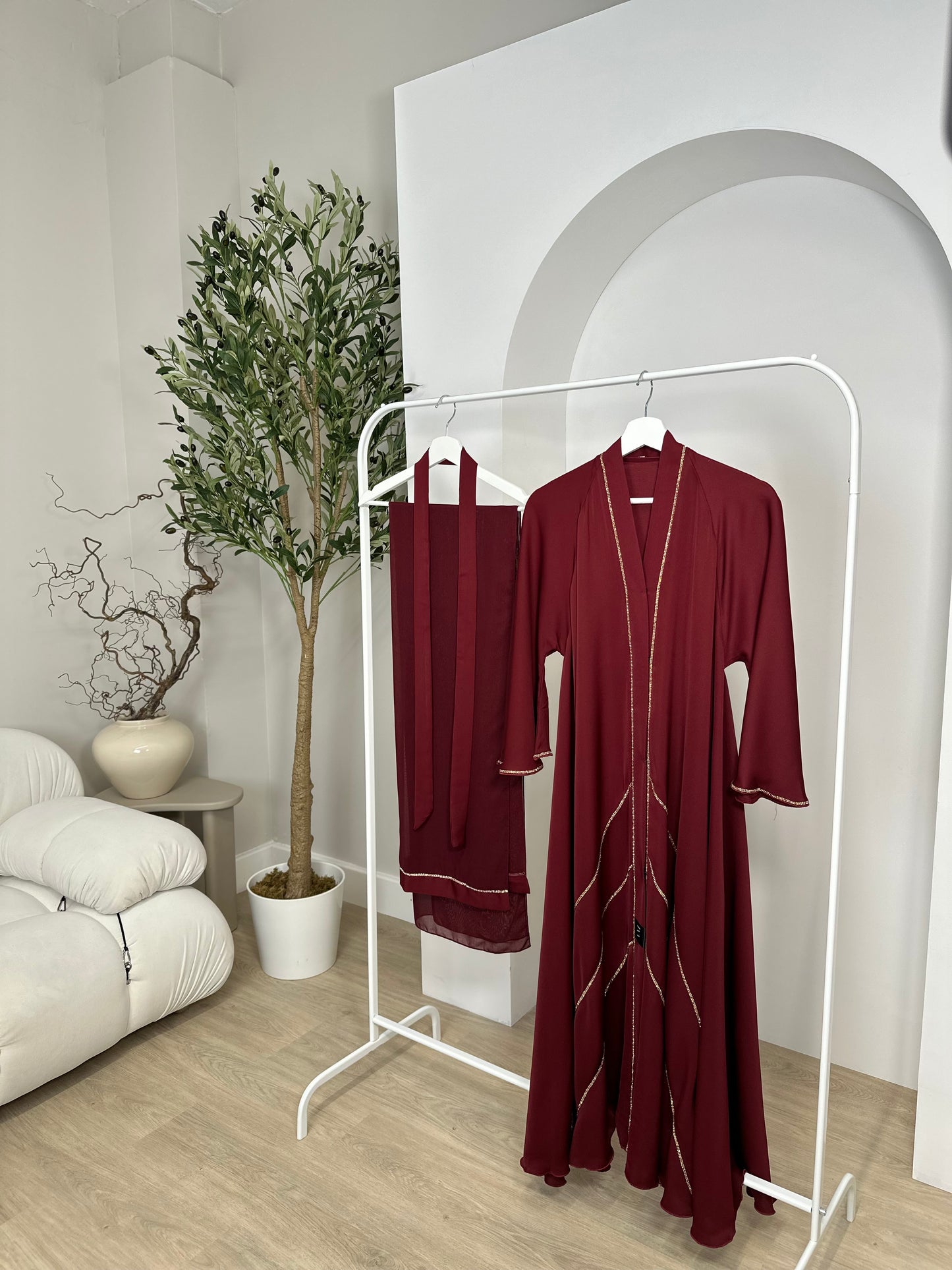 Sana - Flowy Embellished Abaya (Maroon)