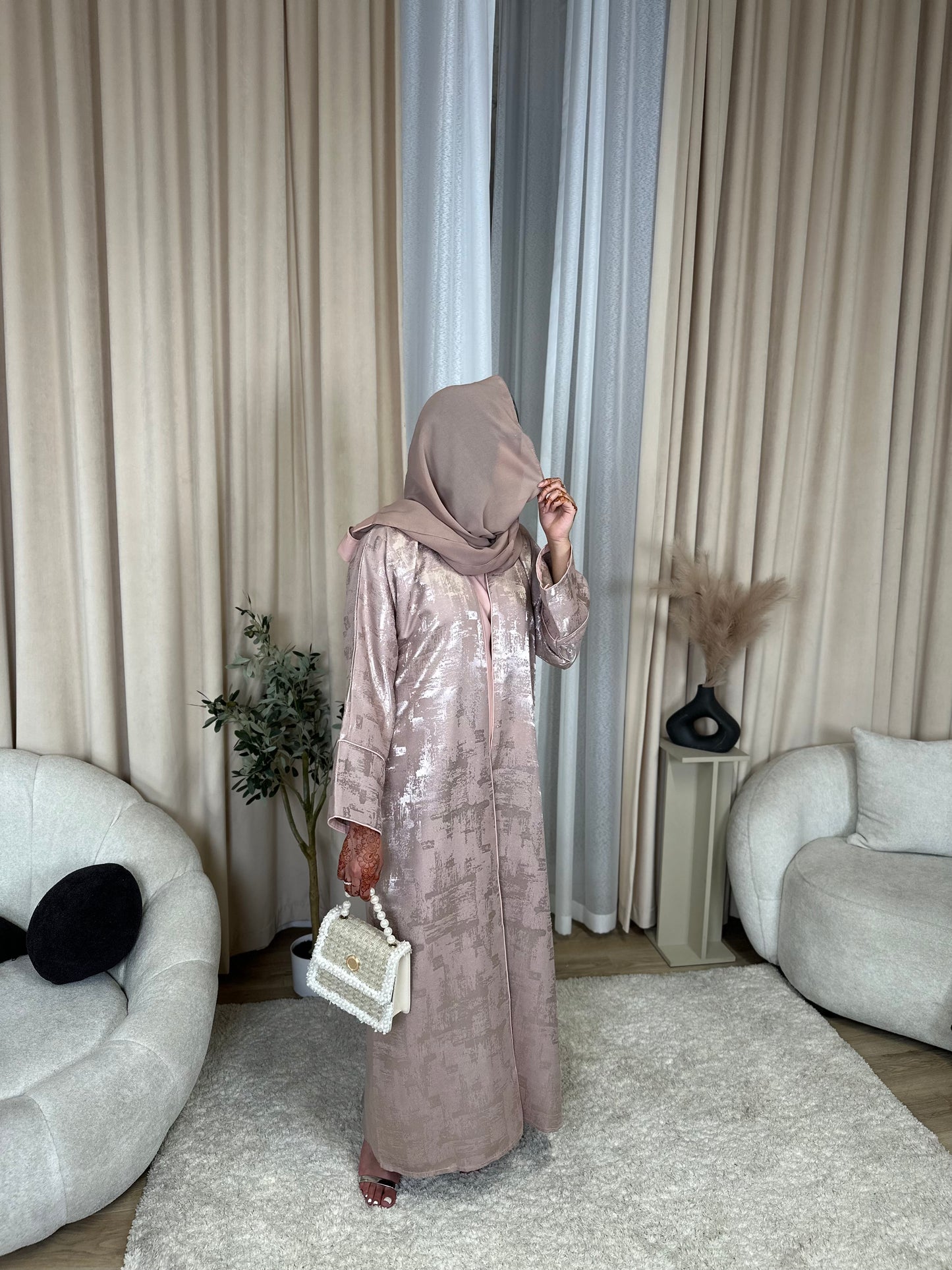 Aria - Jacquard Brocade 4-piece Abaya Set (Blush)