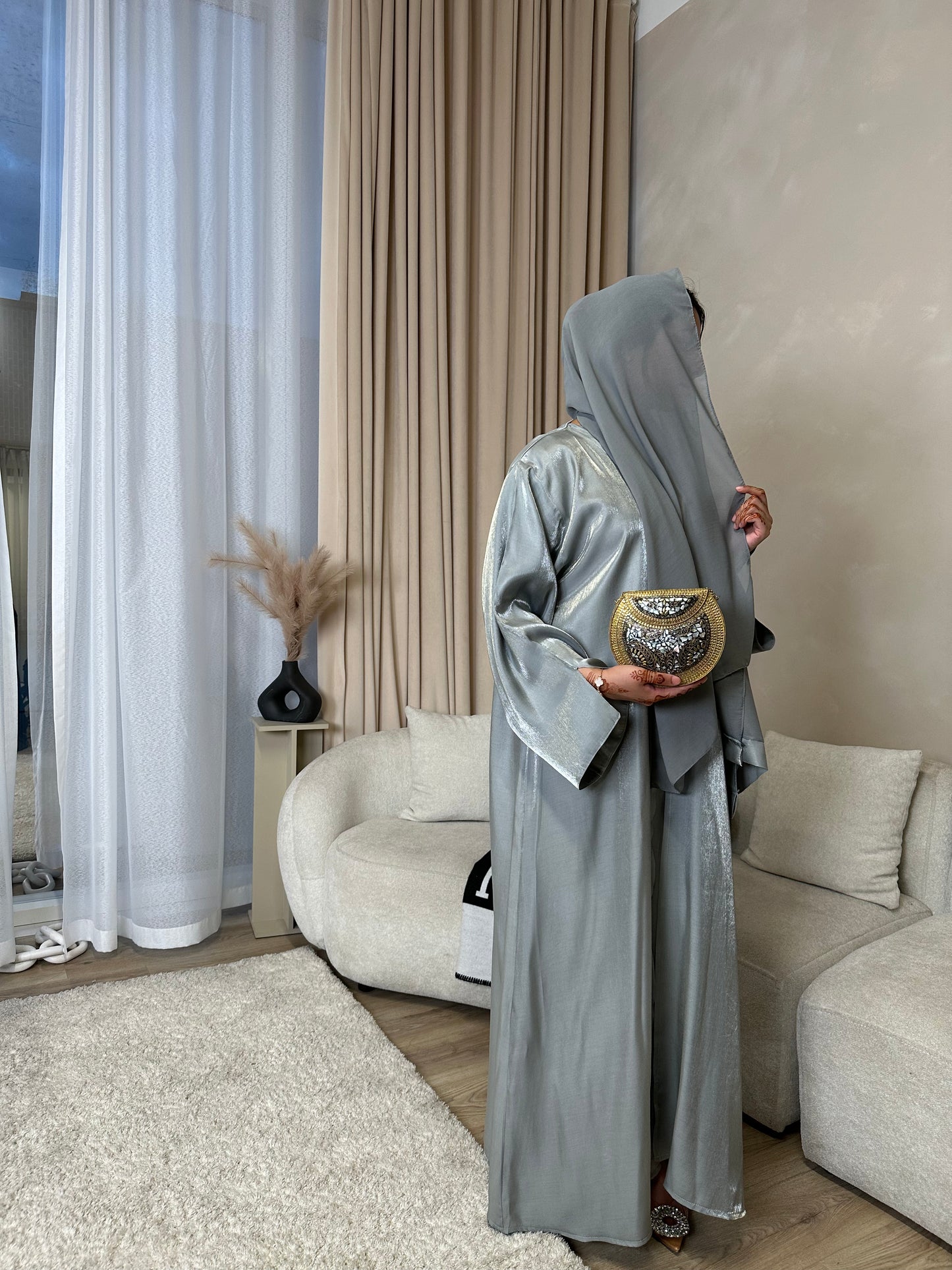 Miral - 3 piece open Abaya set (Grey)